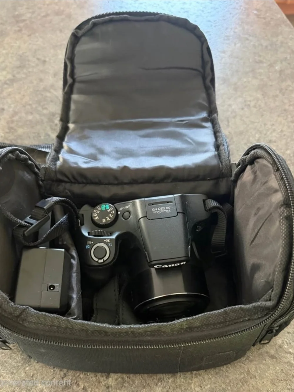 Canon Black Compact Bridge Camera with Strap and Accessories